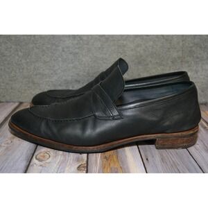 Di Bianco Shoes Mens 10 Black Leather Slip On Dress Rubber Sole Loafers - Italy